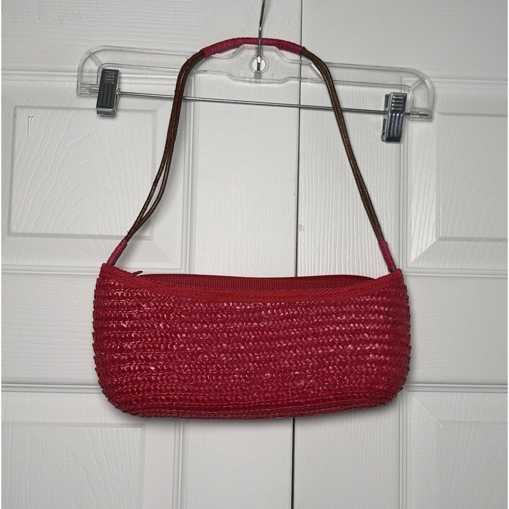 Y2K Straw Baguette Bag Womens Size S‎ Red Woven Wheat Straw Vintage Boho